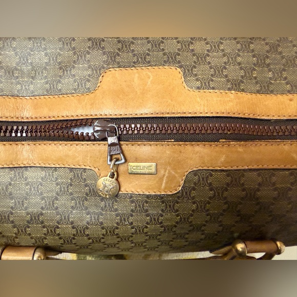 Vintage CELINE Macadam Top Handle 24 H Travel Bag Boston - Brown Printed Canvas - Picture 11 of 16